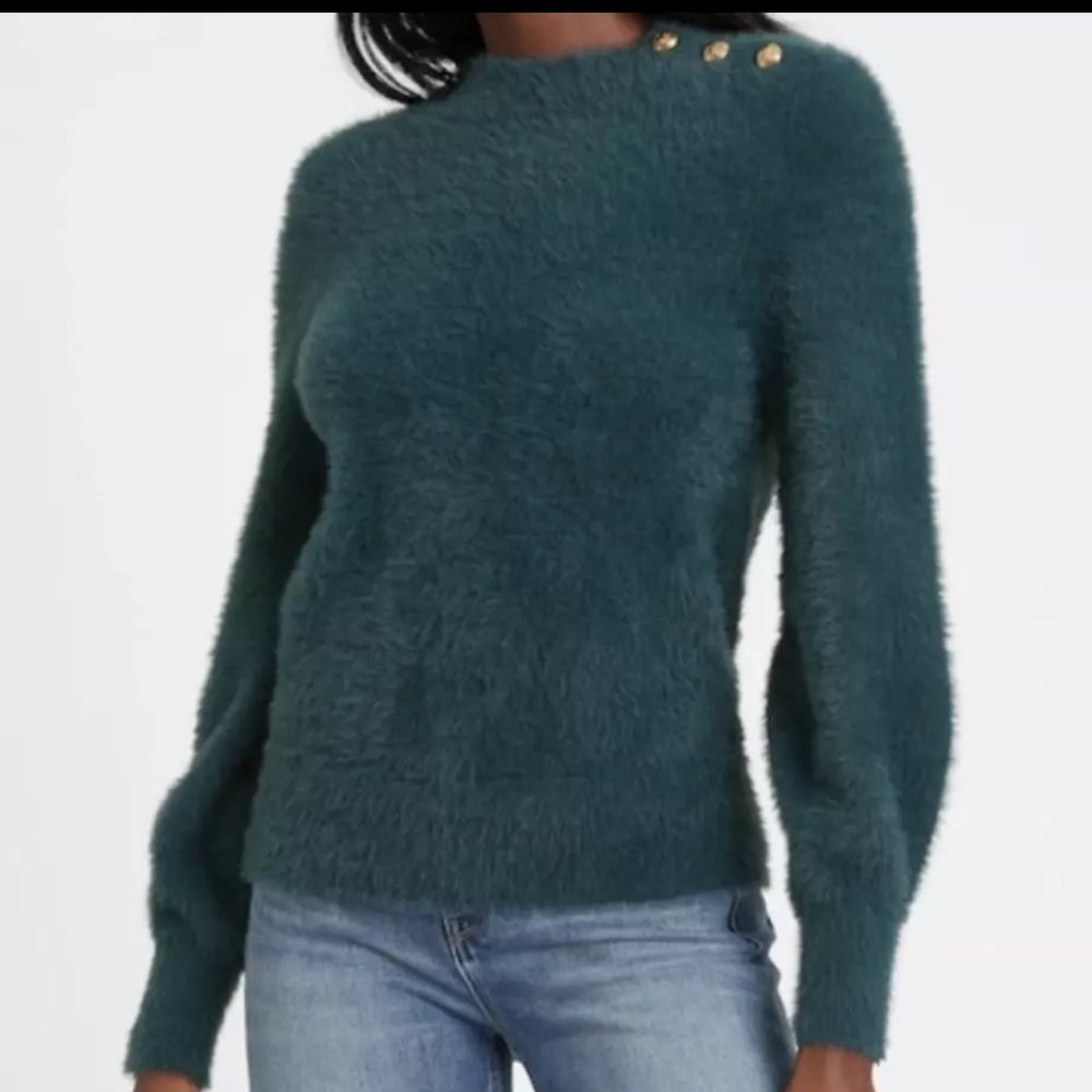 Banana Republic Eyelash Volume‎ Loch Green Fuzzy Sweater Size Large